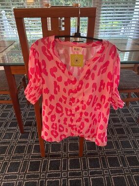 BiBi Pink Leopard Print Blouse